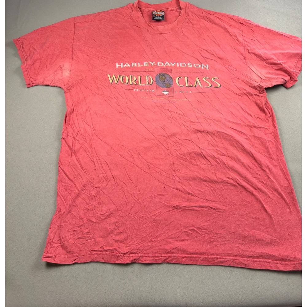 Vintage 1995 Harley Davidson World Class T Shirt XL Red Millville NJ USA Made